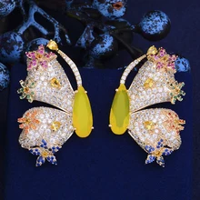 GODKI, роскошные серьги-гвоздики с бабочками и цветами для женщин, свадебные с кубическим цирконом, CZ, свадебные серьги в богемном стиле, модный подарок для мамы, Новинка