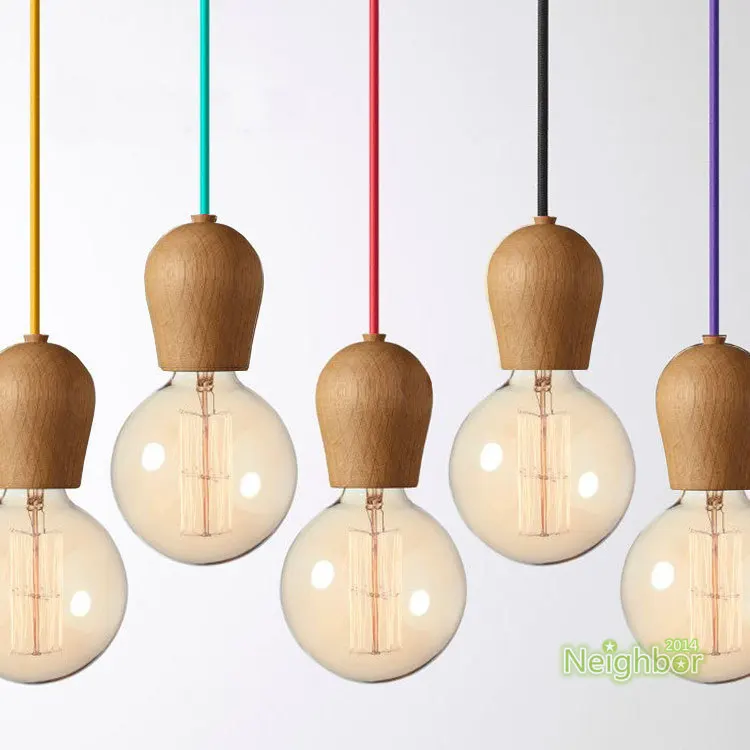 

Free shipping Modern Colorful Wood E27 DIY Lamp holder pendant lights fixture Hanging base