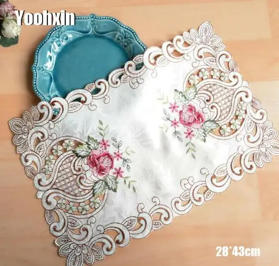 

Luxury lace embroidery place table mat cloth pad cup mug drink satin doilies dining tray tea coaster wedding placemat kitchen