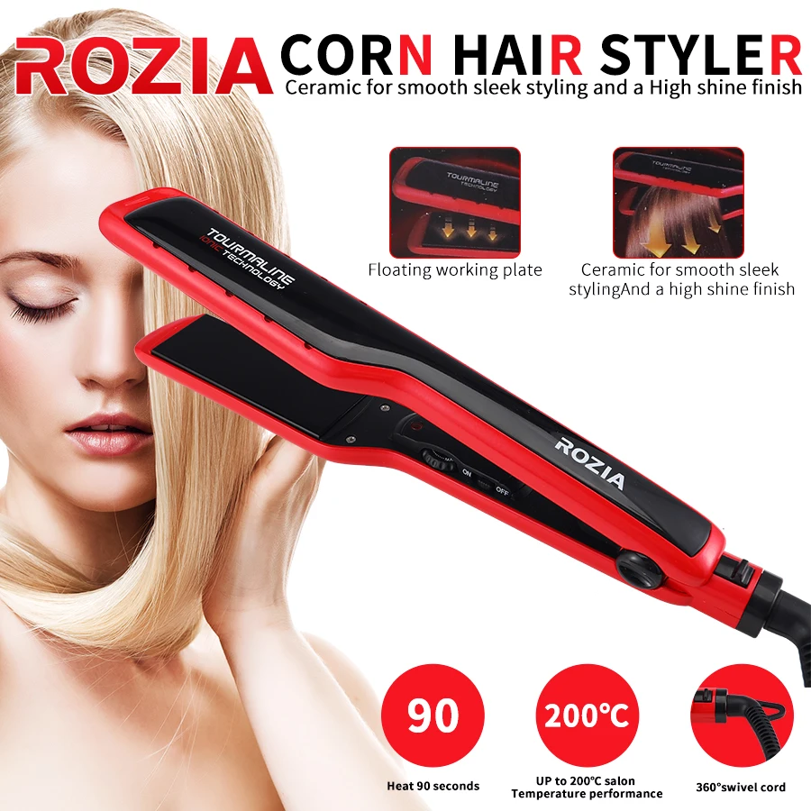 

ROZIA Corn hair style Tourmaline Ceramic Heating Plate Hair Straightener Styling Tools Flat Iron With Fast Warm-up iron