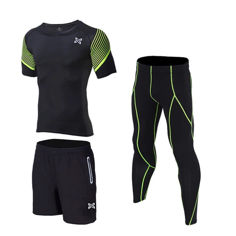 Hamek, мужские спортивные наборы для бега, баскетбольный тренировочный комплект, для спортзала, фитнеса, трико, шорты, рубашки, штаны, леггинсы, 3 шт., костюм, светоотражающая молния