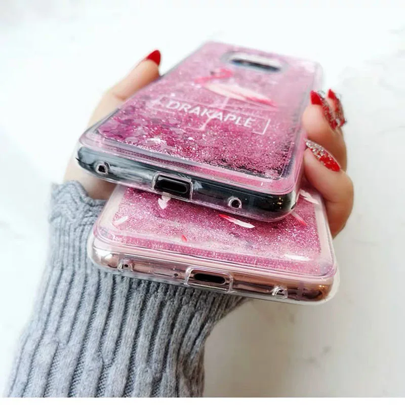 Flamingo Bling Glitter Liquid Clear Soft Case Cover on sfor Huawei P20 Lite Y5 2017 P10 P30 Honor 9 7X 10 Mate 20 P Smart Y6 Y9  (3)