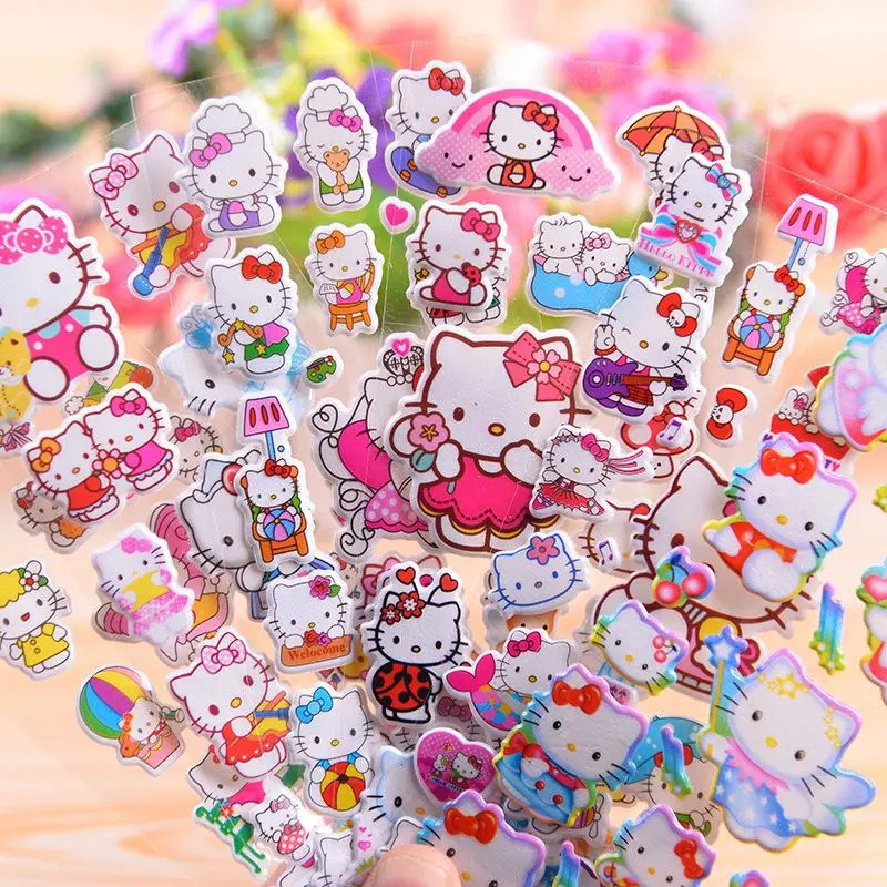 

10pcs/Set Hello Kitty Cartoon 3D Bubble Stickers Children's Cartoon Scrapbook Notebook Fun Prizes Stickers Cat Children's Toy