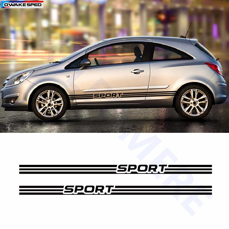 Для Opel Corsa Sport Stripes наклейки двери боковой Стикер на автомобильную юбку двери автомобиля Декор стикер Авто аксессуары для тела гоночный стиль
