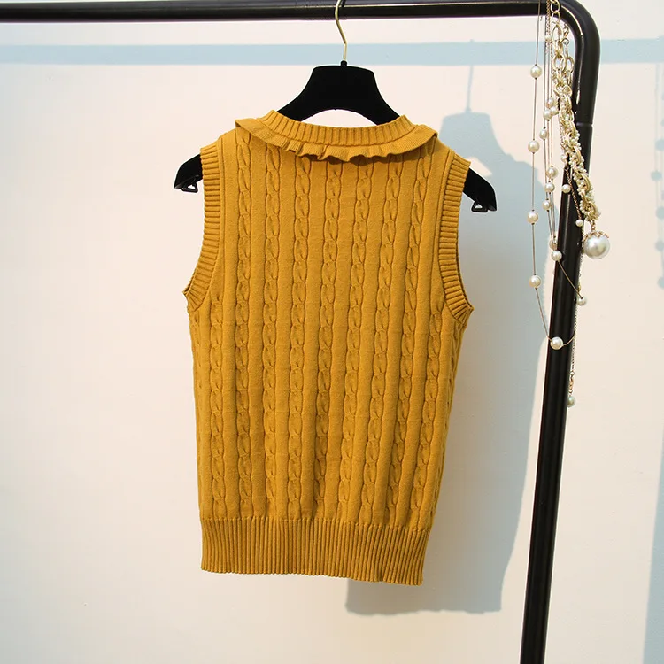 New! High Quality Spring Autumn Cashmere Sweater Vest Women Knitted Ruffles Splice Tank top Female Sleeveless Knit Pullovers 299