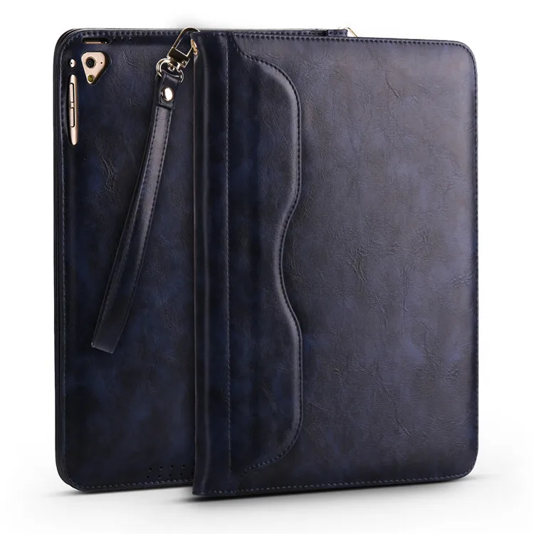 Роскошный кожаный чехол для apple ipad air 2, Ультратонкий чехол-книжка с откидной крышкой и подставкой, чехол с функцией автоматического пробуждения и сна для ipad air1, 9,7 дюйма, ремешок с ручкой - Цвет: dark blue