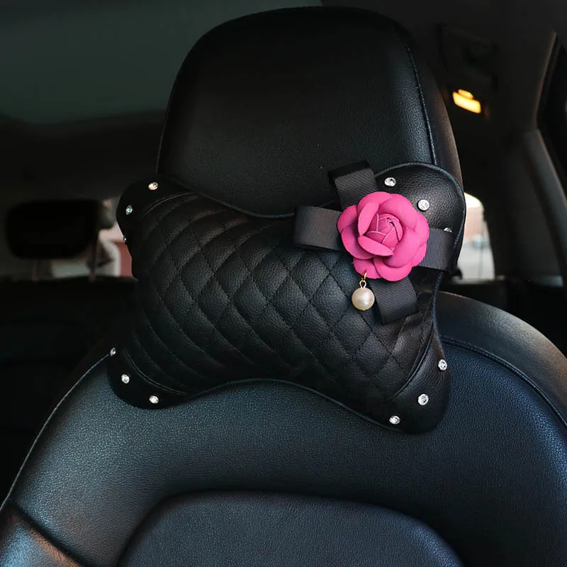 Rose Camellia Crystal Leather Car Interior Set 3