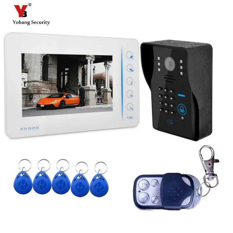 

Yobang Security Freeship NEW 7" LCD Home Video Intercom Doorbell phone System With 1 White Monitor+5 RFID Card Reader Door bell
