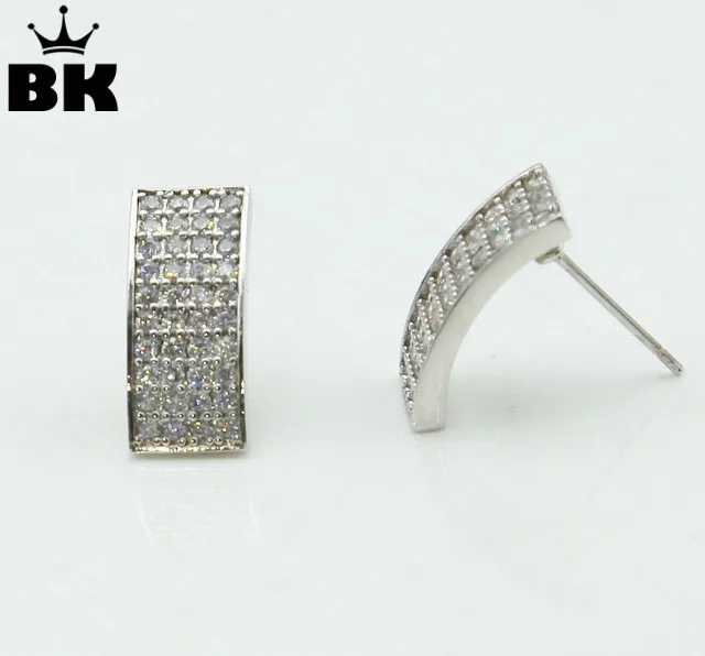 Men Silver Color Hip Hop Earring Cz Iced Out Stud Earrings Men Silver Color Hip Hop Earring Cz Iced Out Stud Earrings Backs