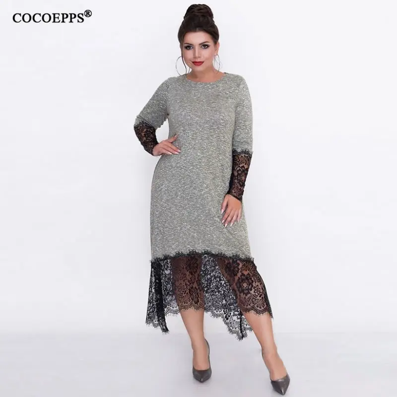 5XL-6XL-2018-Autumn-Big-Size-Women-Long-Dress-Lace-Patchwork-Plus-Size-Female-Dress-Bodycon