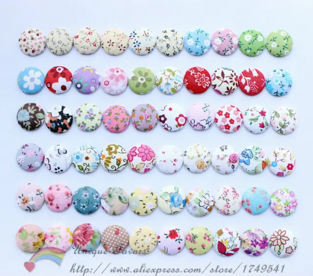 100pcs UPICK 15 25mm Fabric Covered Buttons Cute Flower Flatback