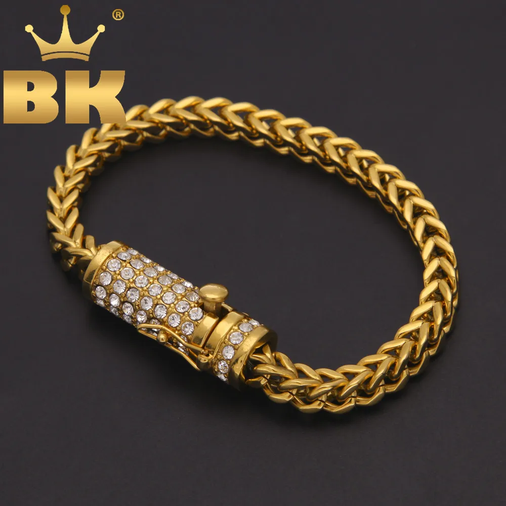 Franco Link Chain Bracelet Full Iced Out Rhinestones Box Clasp Top