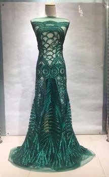 

Green French embroidered Lace Fabric 5 yards High Class African french tulle lace fabrics With Sequins For Women Dress NNH03