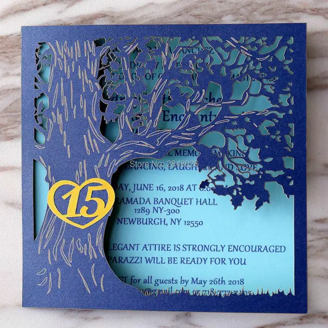 50pcs Custom Love Story Tree Wedding Anniversary Invitation Laser