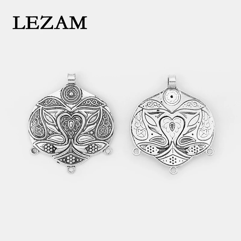 

2pcs Fashion Pendant Ethnic Tribe Pattern Emboosed Flower Large Pendant For Necklace Jewelry Making Findings Material 57*60mm