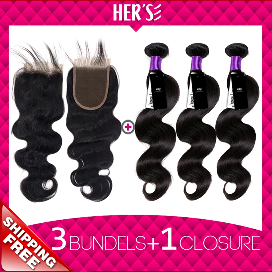 Peruvian Virgin Hair Body Wave With Closure,3 Bundles Hair Weft With