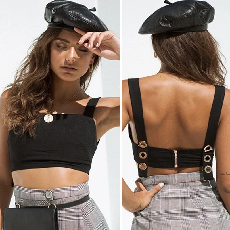 

Newest Summer Sexy Camis Women Ladies off Fashion Off Shoulder Metal Zip Solid Vest Tank Tops Black Cropped Blusas ropa mujer XL