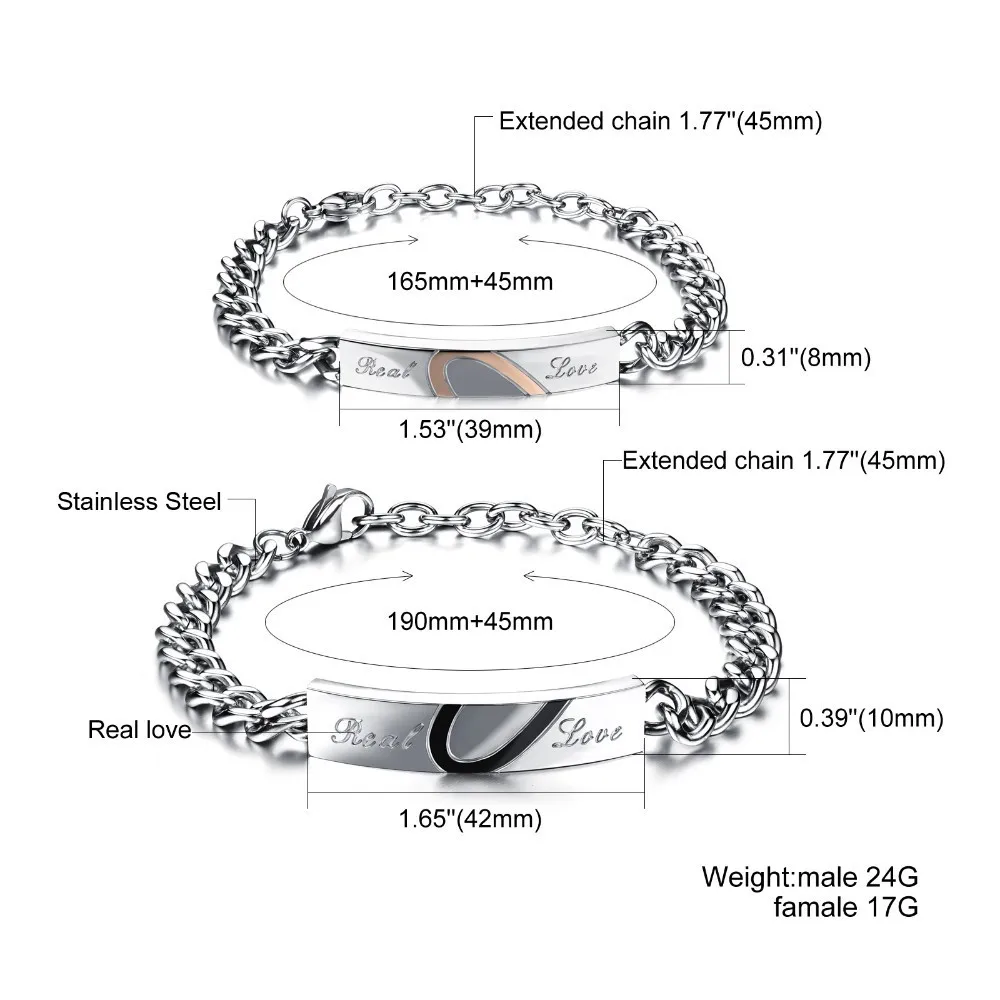 Парные браслеты из нержавеющей стали, настоящие браслеты в виде сердца для мужчин и женщин, ювелирные изделия для влюбленных, одна деталь, Прямая поставка