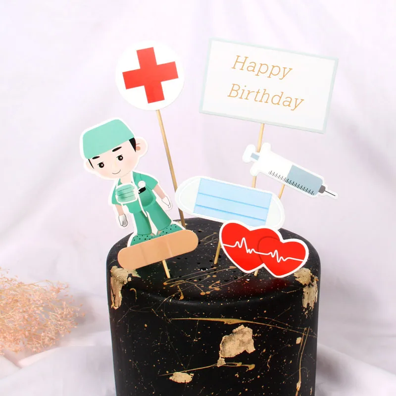 7pcs Nurse Happy Birthday Cake Topper Doctor Design Cupcake Topper