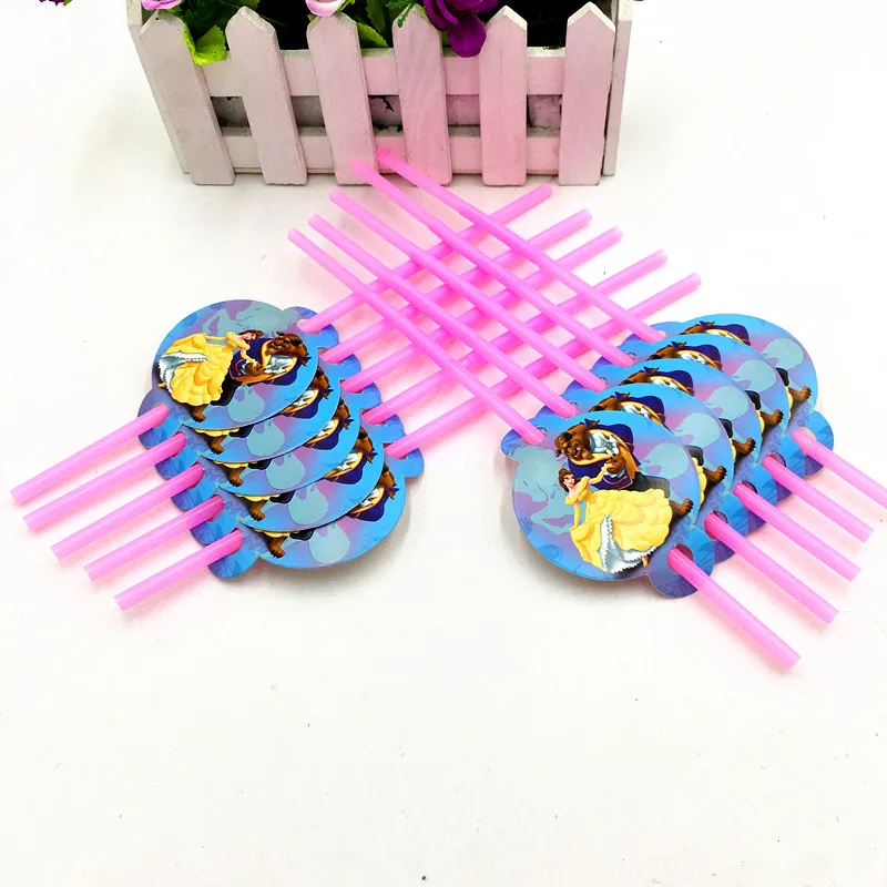

10PCS/LOT BEAUTY AND BEAST STRAW KIDS BIRTHDAY PARTY SUPPLIES CARTOON BEAUTY AND BEAST STRAWS DISPOSABLE STRAW PARTY SUPPLIES