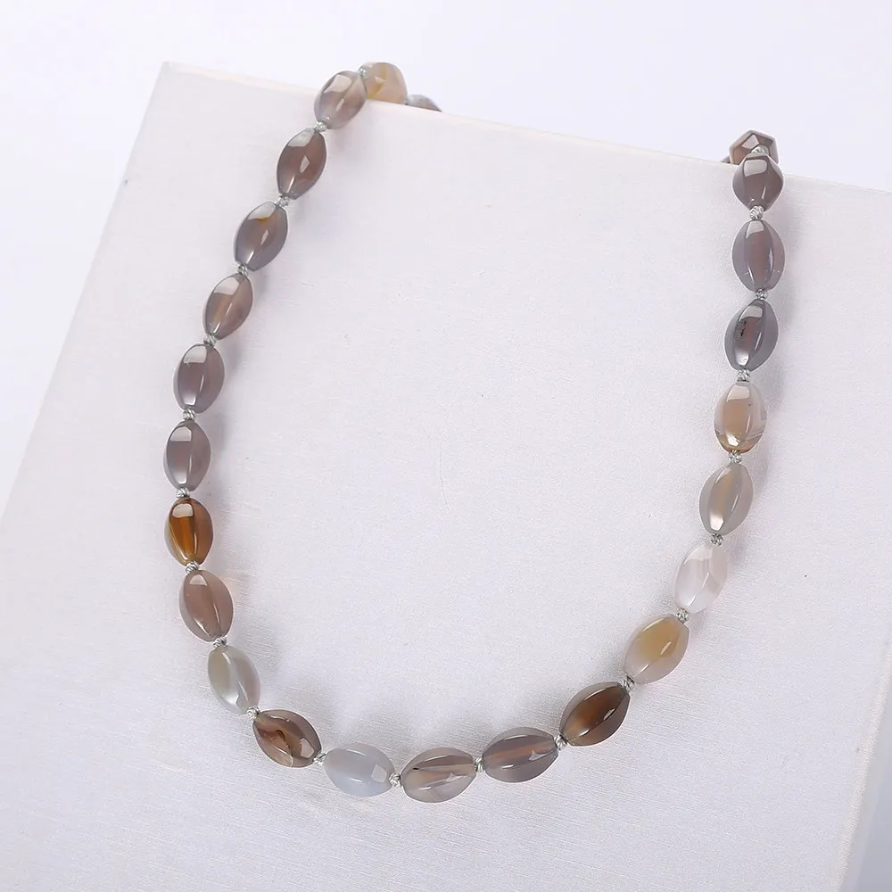 Yumten серый ожерелья с агатом для женщин короткие Sautoir натуральный камень аксессуары прозрачный шарик цепи Винтаж обручение Ketting Gem