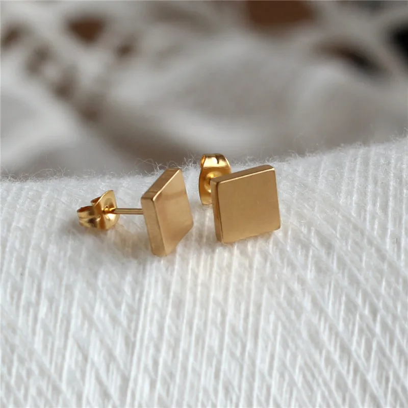 

Titanium 316L Stainless Steel Gold-color IP Planting Stud Earrings Square 8mm No Fade Allergy Free Fashion Jewelry