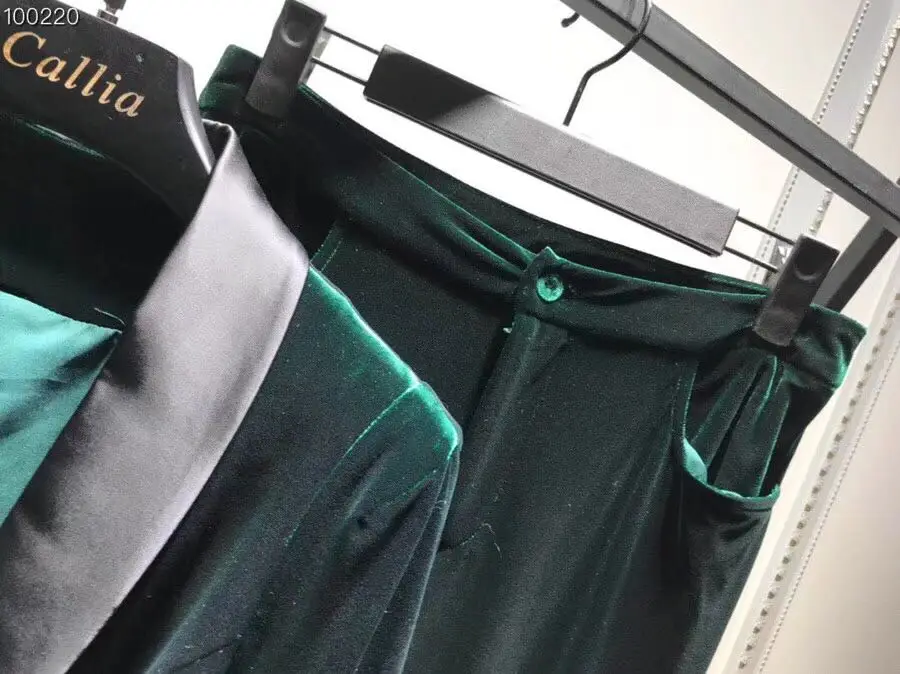 Бархатный спортивный костюм 2019 Демисезонный модные Блейзер Устанавливает Для женщин Зубчатый воротник с бантом на поясе блейзер + полной