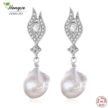 

Hongye Mother's day gift! Natural Freshwater Irregular Pearl 925 Sterling Silver Drop Earrings For Women For Love Mom Gift Box