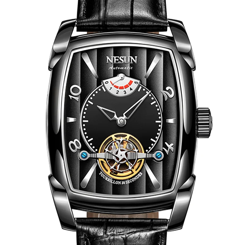 Nesun Tourbillion ل التلقائي الميكانيكية ووتش الهيكل العظمي ووتش الرجال الفاخرة العلامة التجارية الرجال الساعات للماء relogio masculino N9039-2