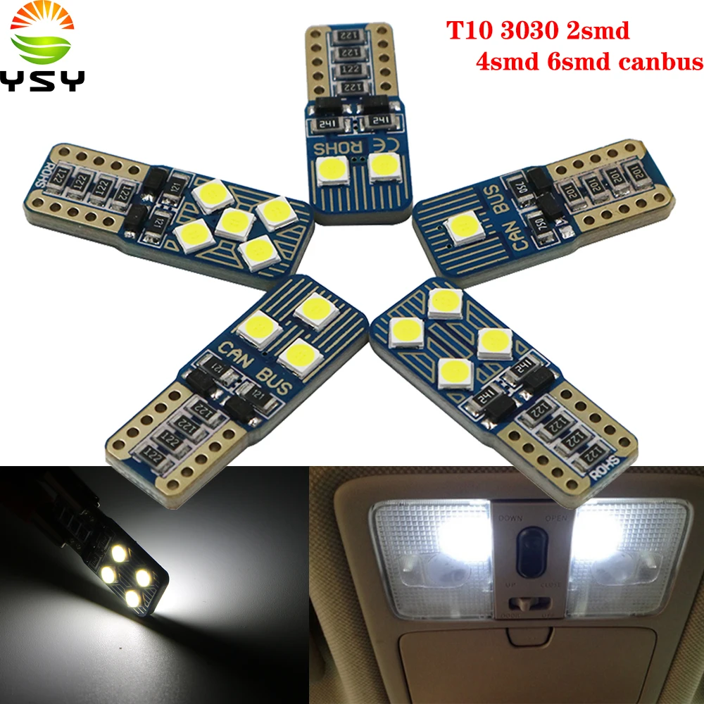 

YSY 100X T10 W5W 3030 Chips LED Car Parking Light Source Canbus No Error Auto Reading Dome Lamp Wedge Tail Side Bulb white