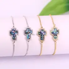 10 шт микро Pave CZ Крест Abalone бусинки-ракушки с металлической цепочкой регулируемый браслет
