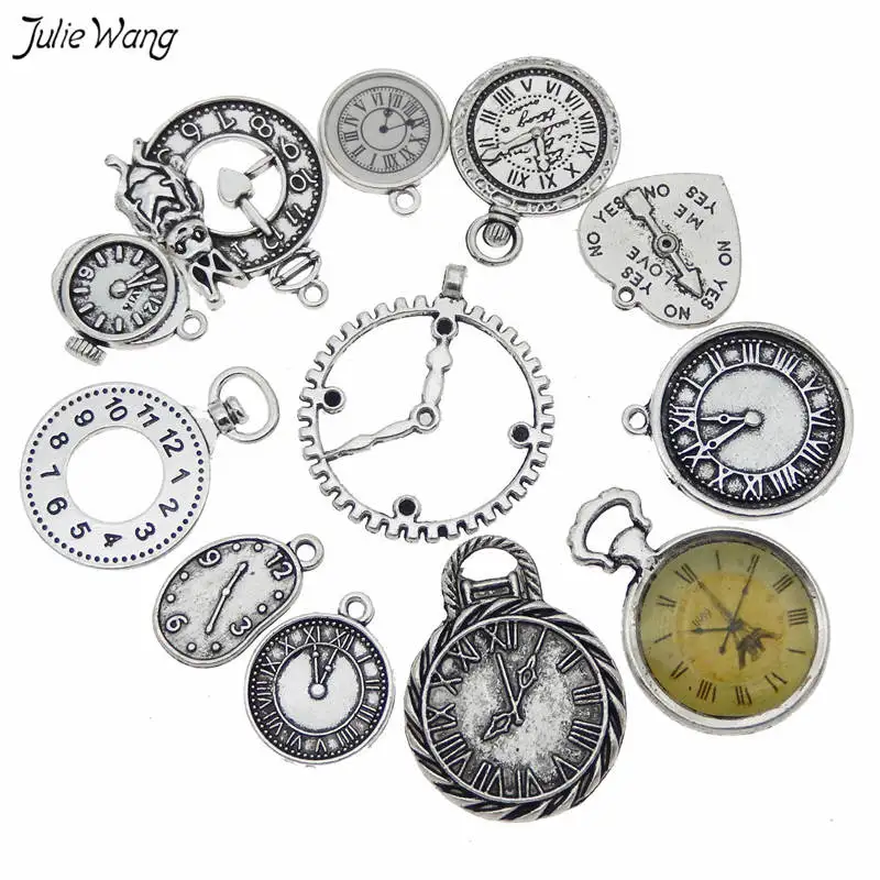 

Julie Wang 10pcs Old Fashion Clock Rabbit Bunny Key Decored Pendant Charm Vintage Jewelry Accessory DIY Finding Random Sending