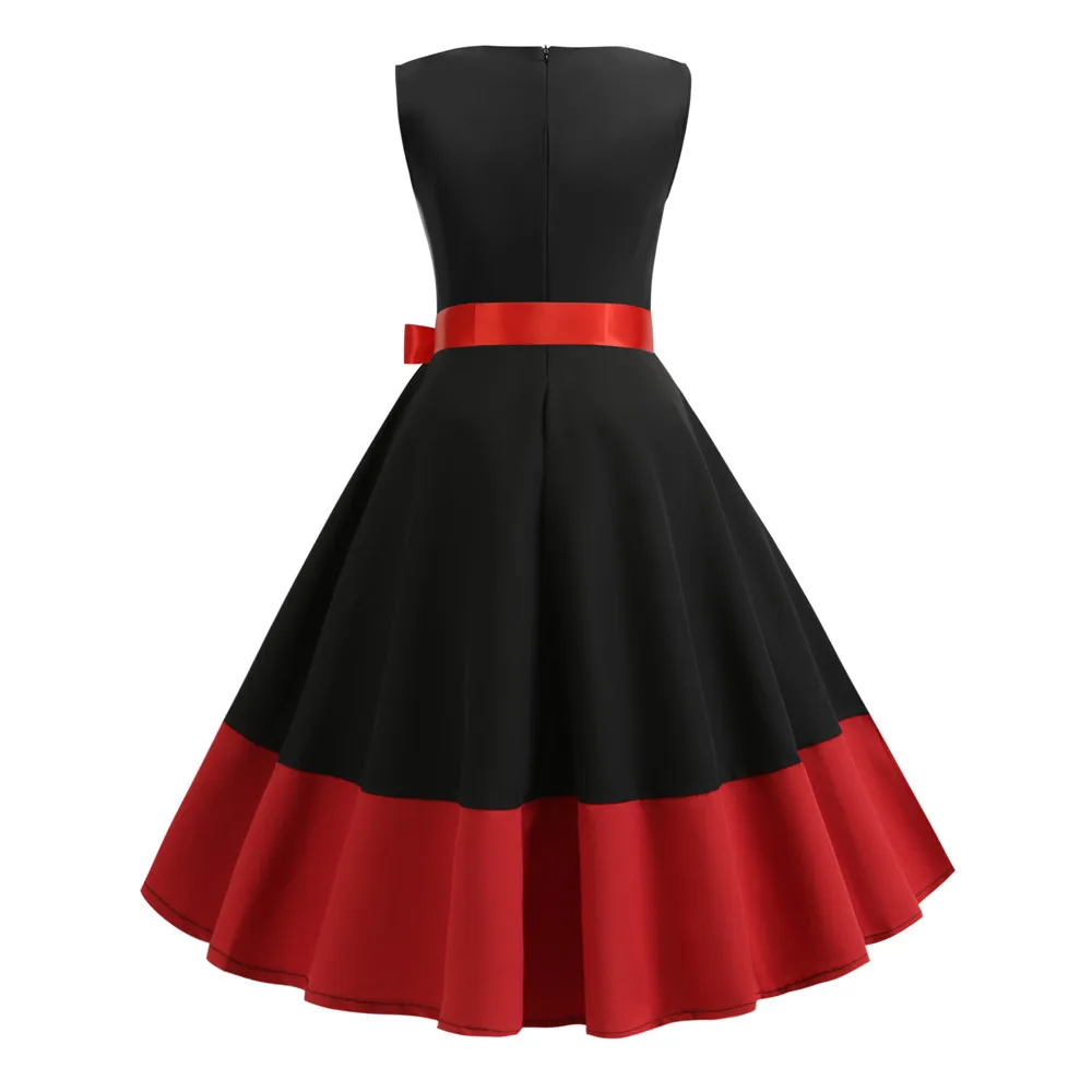 Женское летнее платье с поясом без рукавов элегантное РЕТРО 50s 60s Robe Rockabilly Swing Pinup без рукавов вечерние платья