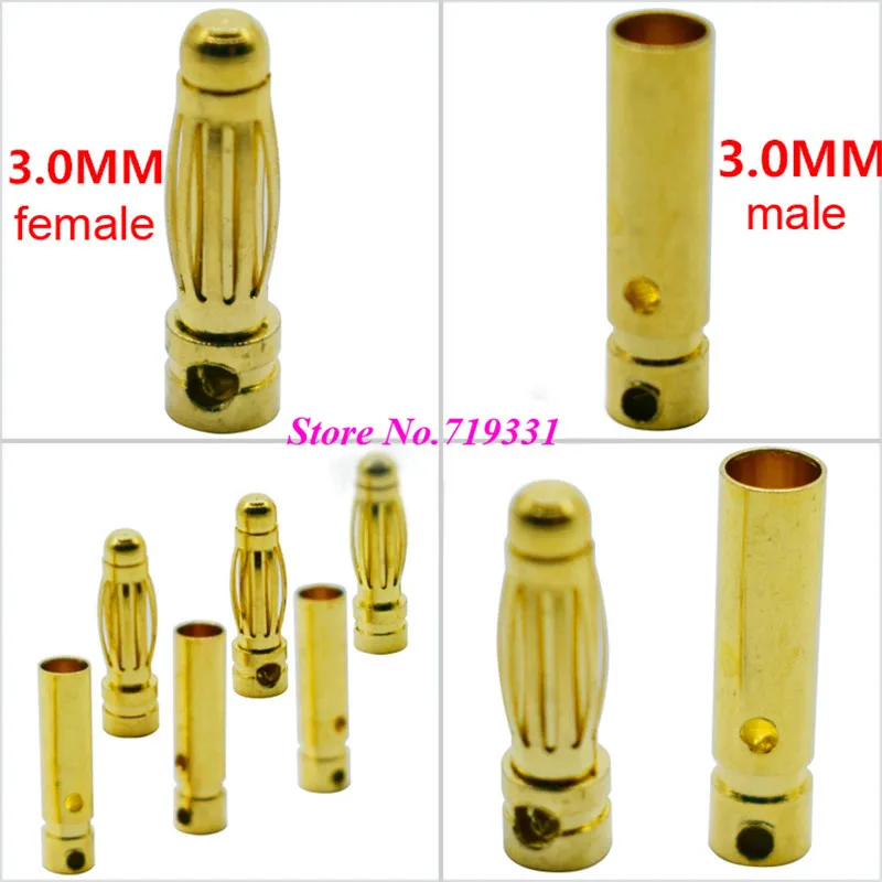 

10Pair 2.0 3.0 3.5 4.0 5.0 5.5 6.0 6.5 8.0mm Gold-plated Bullet Banana Plug Connector for ESC Motor Battery Connector