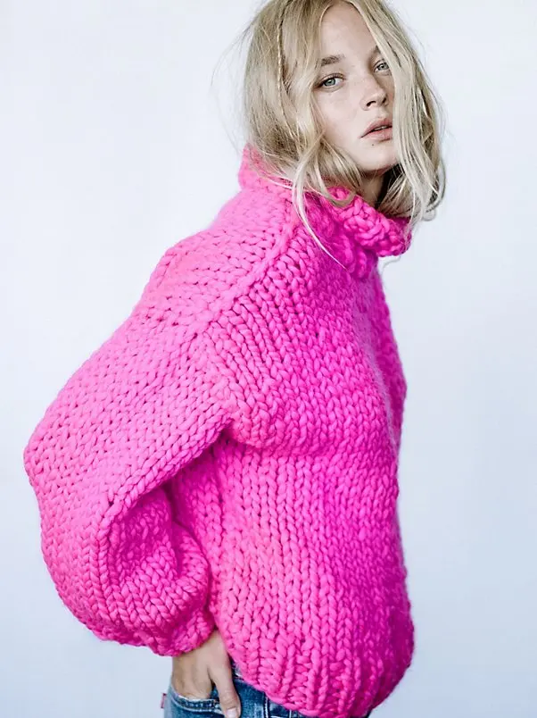 2016 Women Sweaters And Pullovers Hot Pink Sweater Women Winter turtleneck sweater twisted thickening Oversize pullover