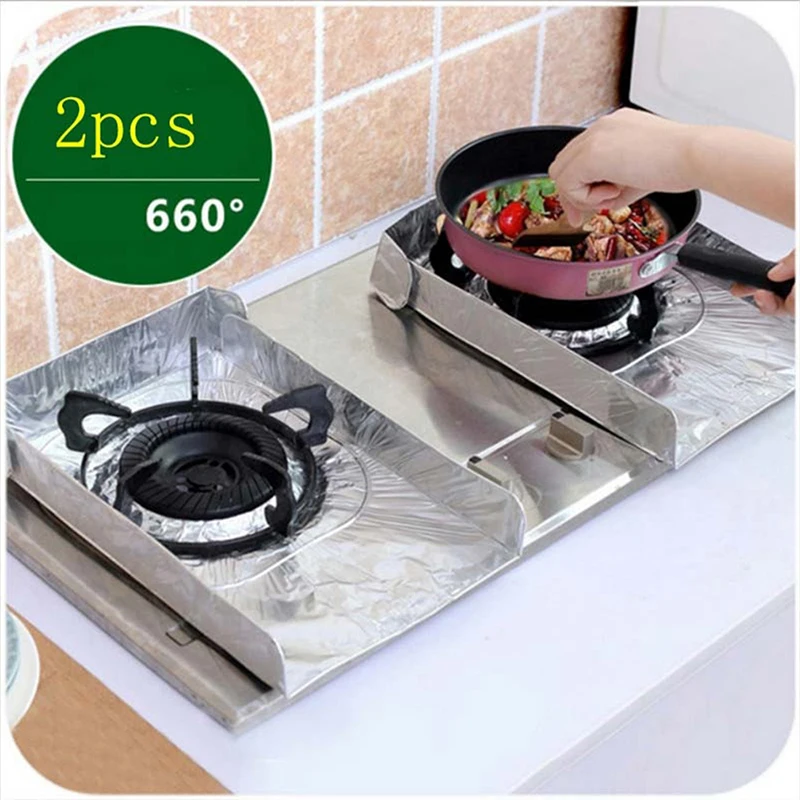 2pcs/pair Kitchen Gas Stove Pad Aluminum Foil Anti oil Baffle Plate