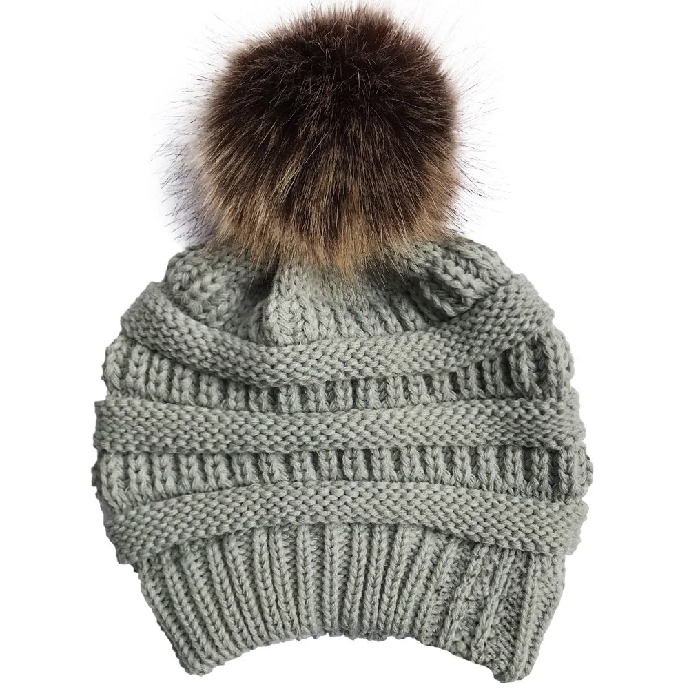 Winter Women's Hat Girls Knitted Beanie Caps with Cute Faux Fur Pom Pom Skullie beanies шапка женская bonnet femme hiver