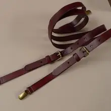 Cowhide strap unisex wine red suspenders British retro three clips