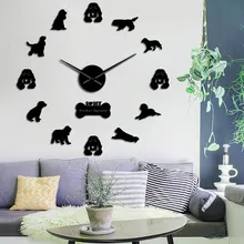 Cocker Spaniels зеркальный эффект наклейки DIY гигантские бесшумные настенные часы для собак Домашние Декоративные петухи бесшумные настенные часы