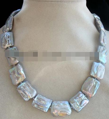 

free shupping 08149 freshwater pearl reborn keshi gray oblong necklace