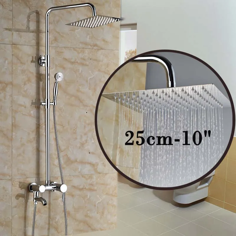 Chrome Brass 10 Rainfall Ultrathin Showerhead Bathroom Bath Shower Faucet Mixer Valve with Tub Spout