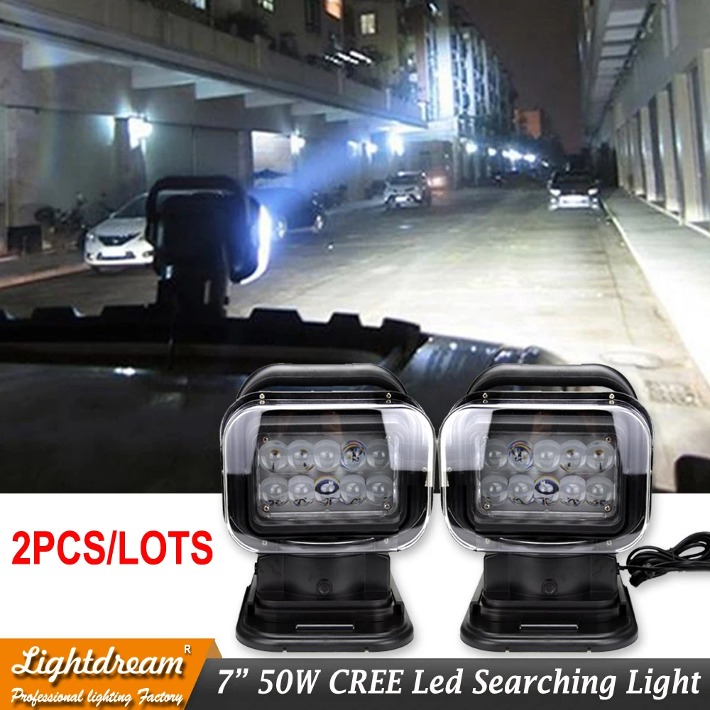 Black 12v 24v 50w LED Rotating Remote Control Work Light Spot for Off