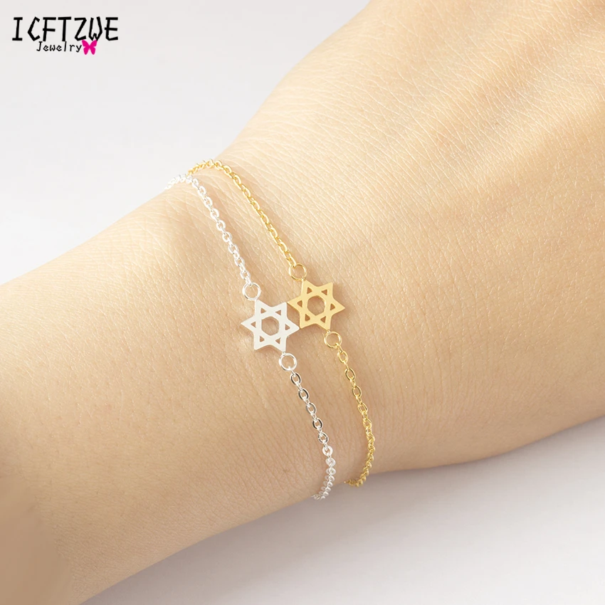 

ICFTZWE Pulseras Mujer Charms Women Star of David Bracelet Delicate Unique Gold Silver Jewelry Bracelet Acier Inoxydable Femme