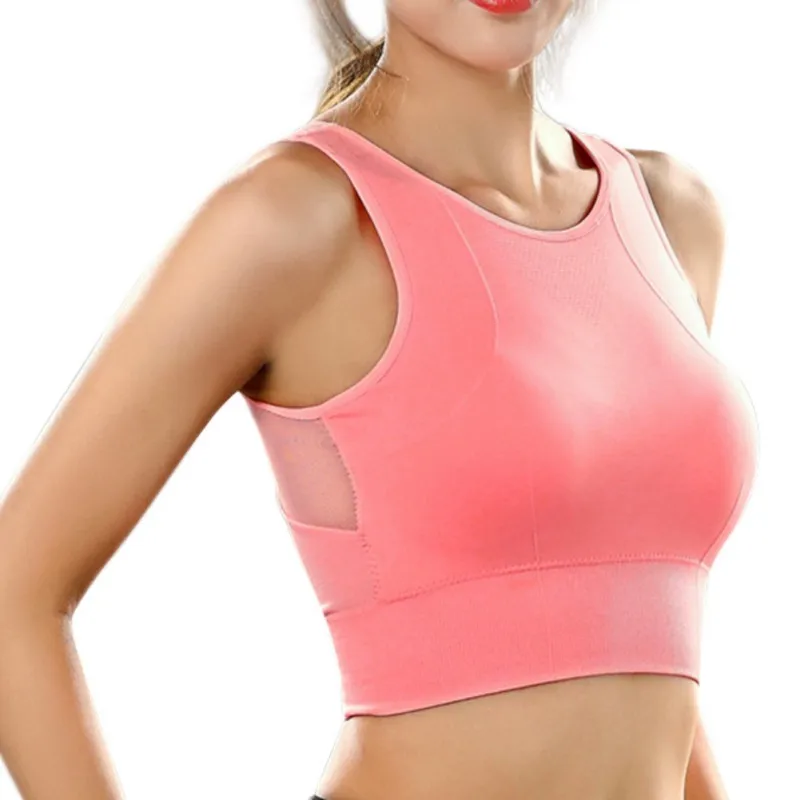 Female Mesh Stitching Sports Bras Shake Proof Quick Dry Fitness Yoga Bra Tops Padded Gym Wire Free Push Up Running Top