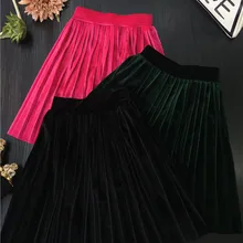 Юбка для маленьких девочек Корейская бархатная юбка золотистого цвета для девочек, плиссированная юбка с эластичной резинкой на талии юбки для маленьких девочек 2, 3, 4, 5, 6, 7 лет