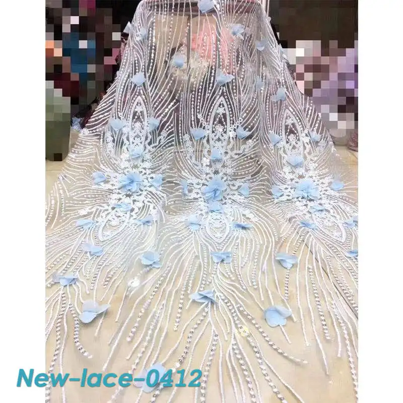 2019 Heavy Beads New Design African Lace Fabric French Tulle Lace Fabric For Wedding Dress Nigerian French Lace Fabric EW003