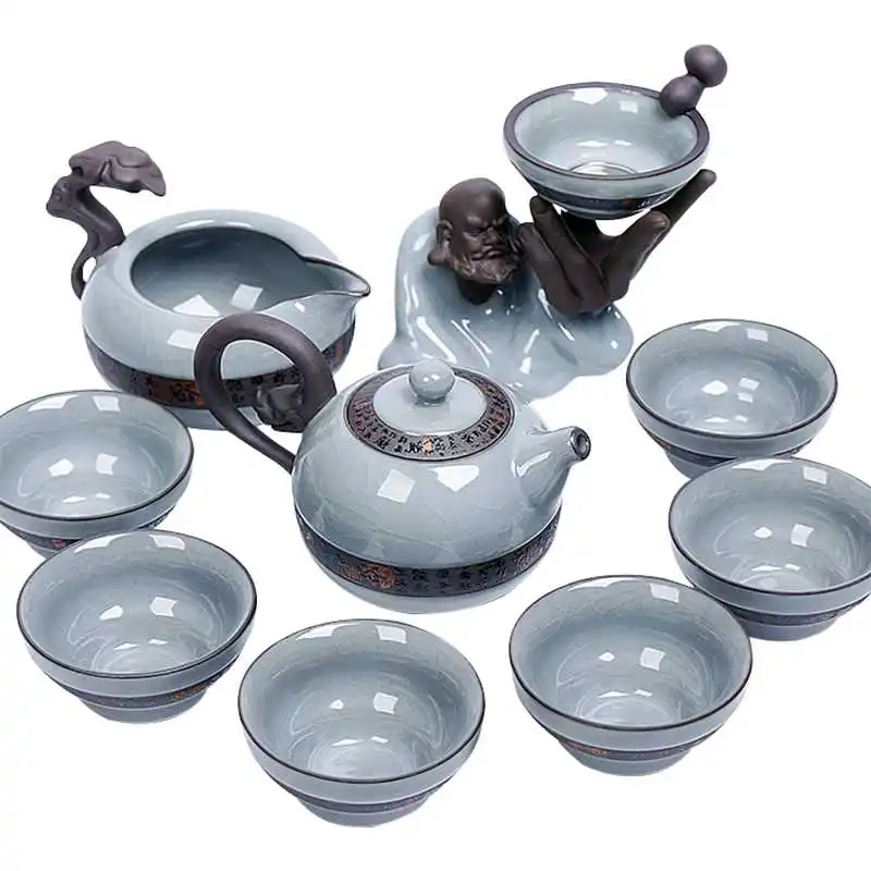 

Ge Kiln Kung Fu Tea Set Household Office Ceramics GaiWan Complete Set Teapot Cover Bowl Tea Cup Tea Ceremony Gift Box