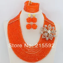 Африканский хрустальный шарик Ювелирные наборы Оранжевый нигерийской свадьбы Африканский Бусины комплект ювелирных изделий 10rows Свадебные Цепочки и ожерелья комплект ajs229