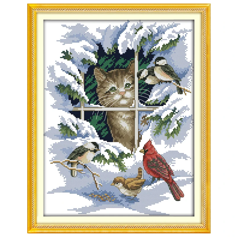 

Cat and Birds patterns Counted Cross Stitch Sets animals Cross Stitch Kits Embroidery Home Decor Needlework