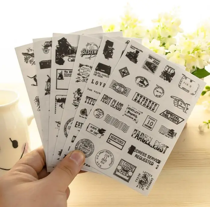 6 pcs/pack Vintage Style Stamp Stickers Diary Sticker Scrapbook Decoration PVC Stationery DIY